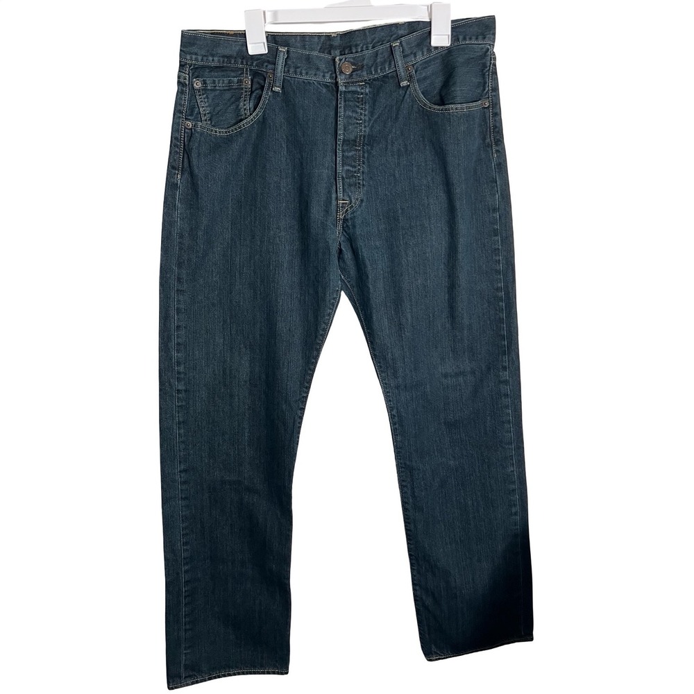 Levis 501 Original Fit Jeans Mens 38x32 Dark Wash Blue Denim Button Fly Straight